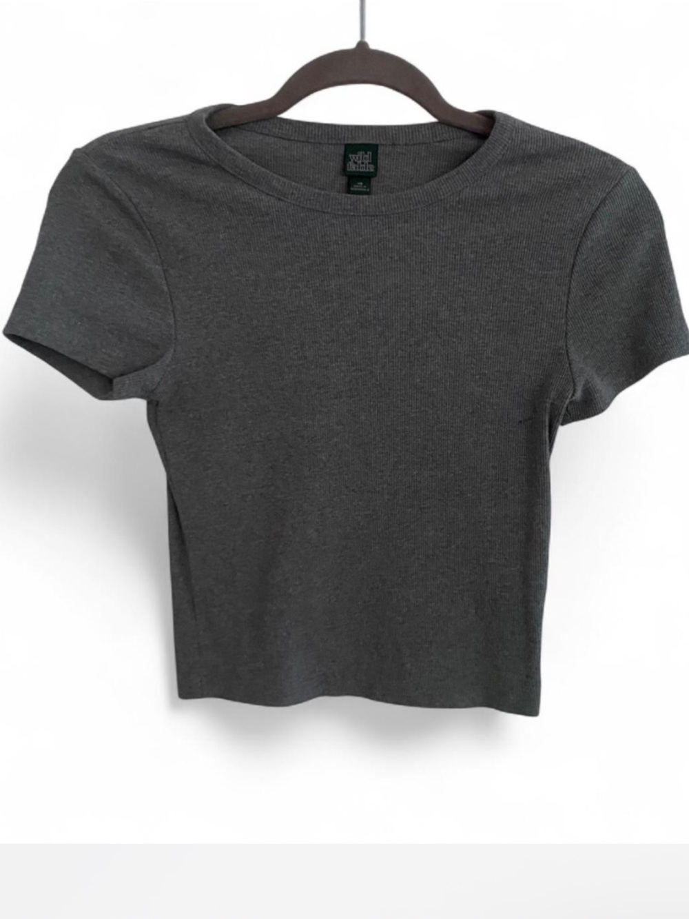 WILD FABLE GRAY RIBBED KNIT SHORT SLEEVE CROPPED T SHIRT SIZE XS